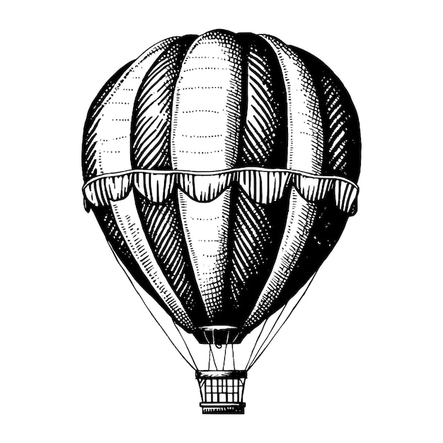 Dibujo de tinta de globo de aire caliente de aerostato aislado sobre fondo blanco