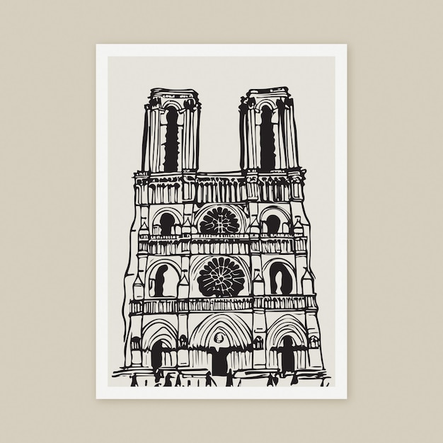 Dibujo de tinta de Notre Dame de la arquitectura de París