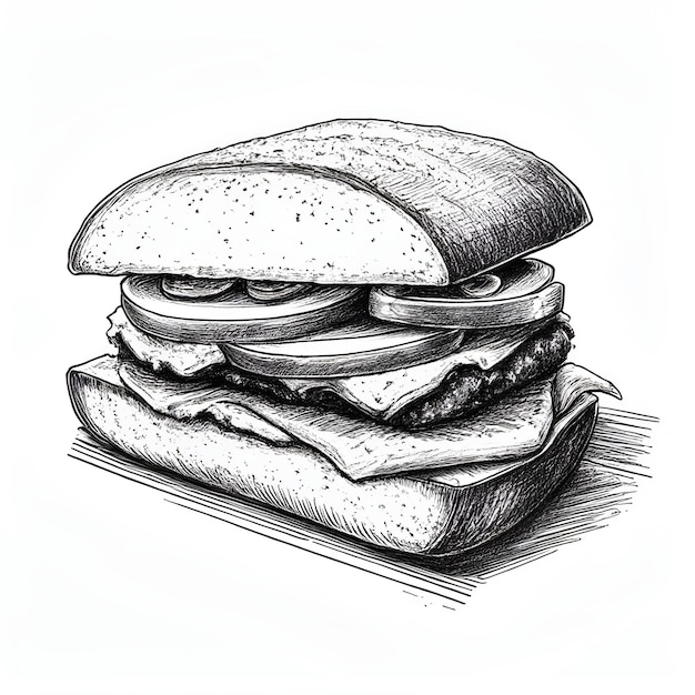 Dibujo en tinta sándwich dibujo en blanco y negro estilo de grabado ilustración vectorial