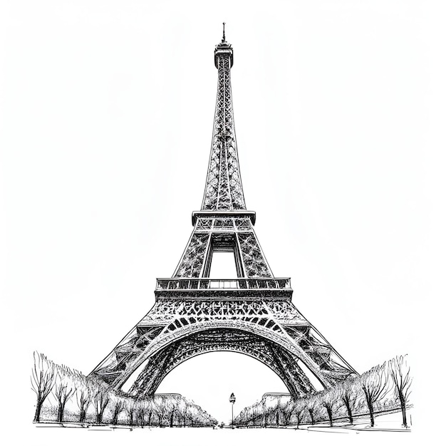 dibujo en tinta de la Torre Eiffel dibujo en blanco y negro estilo de grabado ilustración vectorial