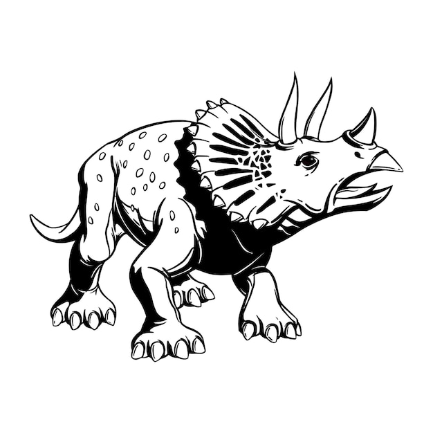 Dibujo de tinta de triceratops cómico para impresión, tatuaje, logotipo y diseño. Dibujo a mano. Ilustración vectorial.