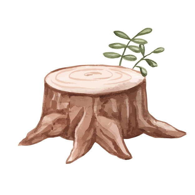 Un dibujo de un tocón de árbol del que crece una ramita.