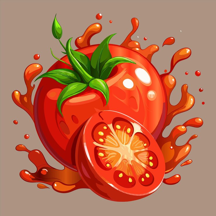 Vector un dibujo de un tomate y un tomate con la palabra tomate en él