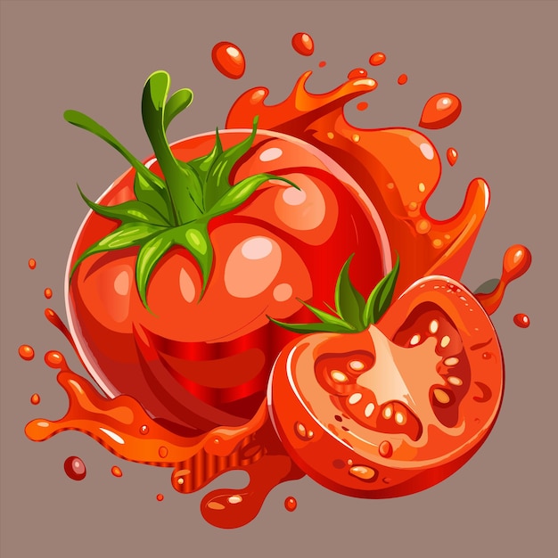 un dibujo de tomates y un tomate con una hoja verde