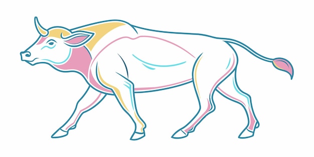 un dibujo de un toro con una cola azul