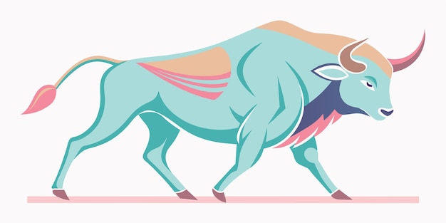 un dibujo de un toro con un vientre rosa y una cola