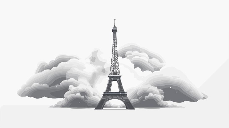 Vector un dibujo de una torre eiffel con la torre eiffel en el fondo