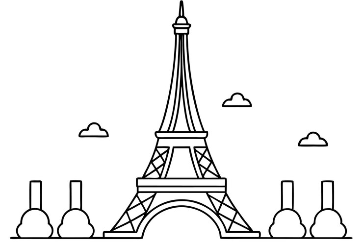 Vector un dibujo de una torre con una nube en el fondo