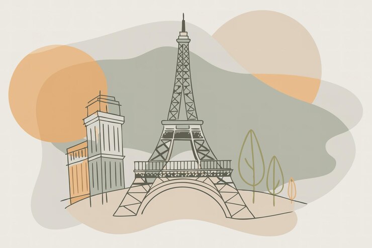 un dibujo de una torre con una valla y un edificio en el fondo