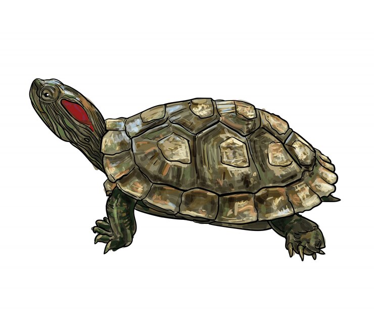 Vector dibujo de tortuga slider de orejas rojas (trachemys scripta elegans).
