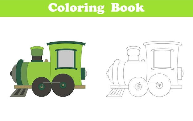 Dibujo de tren para colorear. Libro para colorear para niños con tren colorido y boceto para colorear.