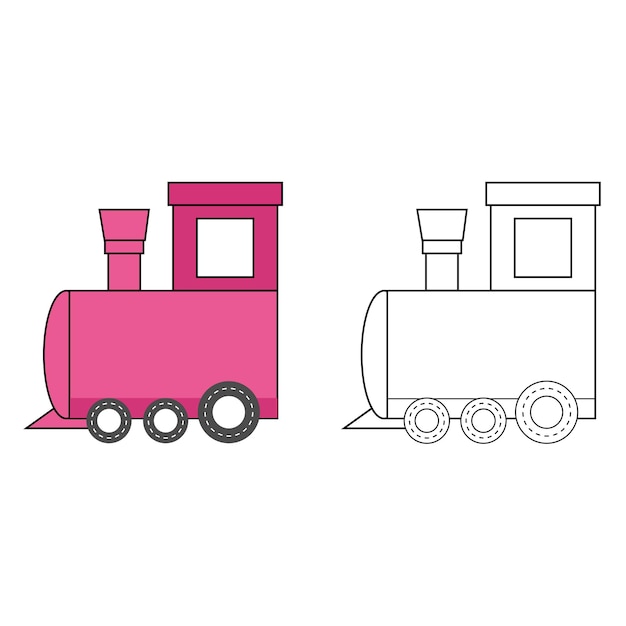 un dibujo de un tren con un tren rosa en la parte delantera y la palabra el tren en la parte inferior