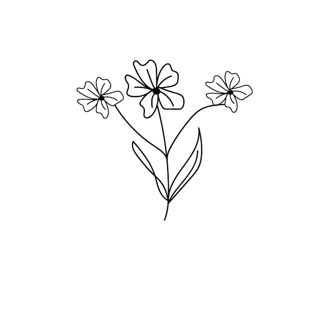 Un dibujo de tres flores sobre un fondo blanco.