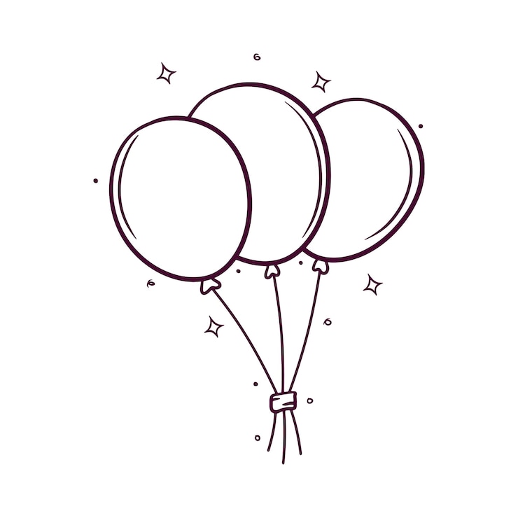 Vector un dibujo de tres globos con las palabras "feliz cumpleaños" en ellos.