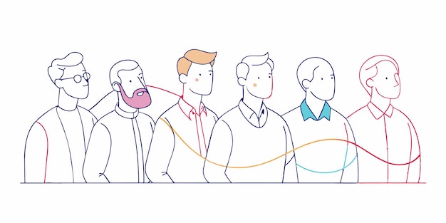 un dibujo de tres hombres en una línea con uno de ellos sosteniendo una cuerda