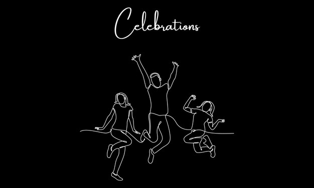 un dibujo de tres personas saltando en el aire con la palabra celebrando