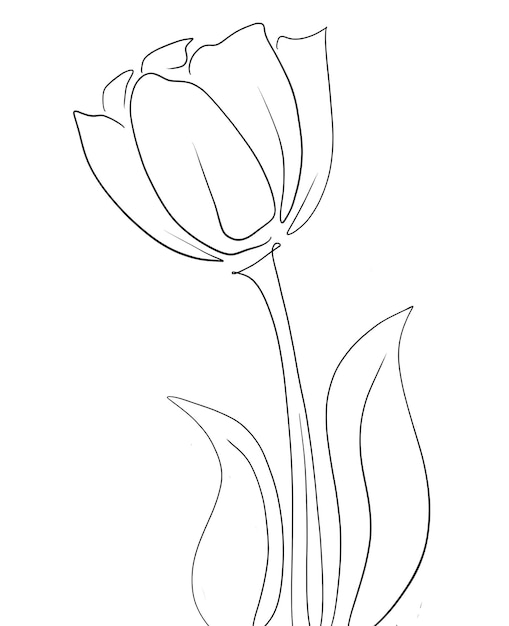 Un dibujo de un tulipán con una flor en el medio.