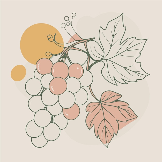 un dibujo de uvas con una hoja en él