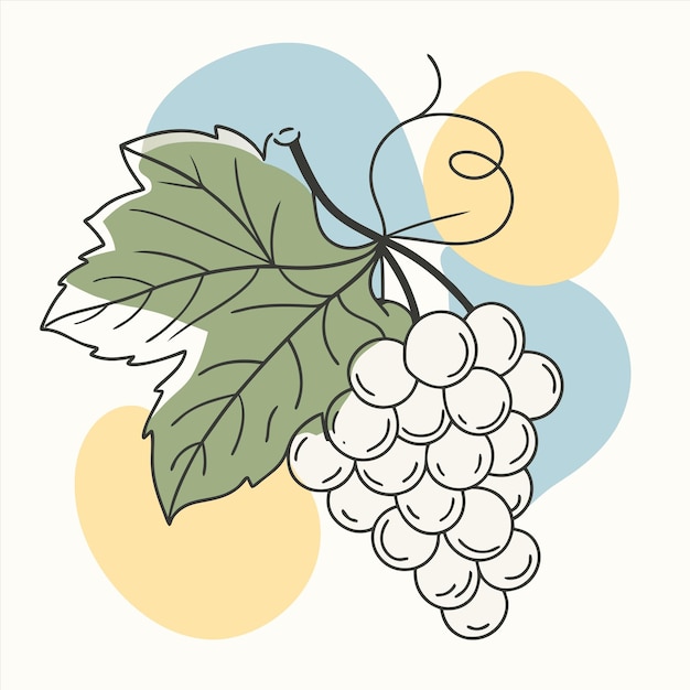 un dibujo de uvas con una hoja en él