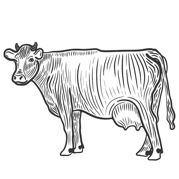 Dibujo de una vaca en blanco y negro