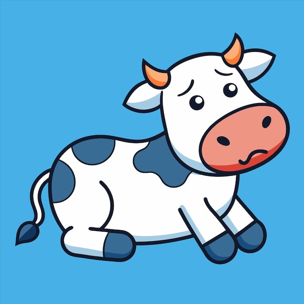 un dibujo de una vaca con una cara triste en él