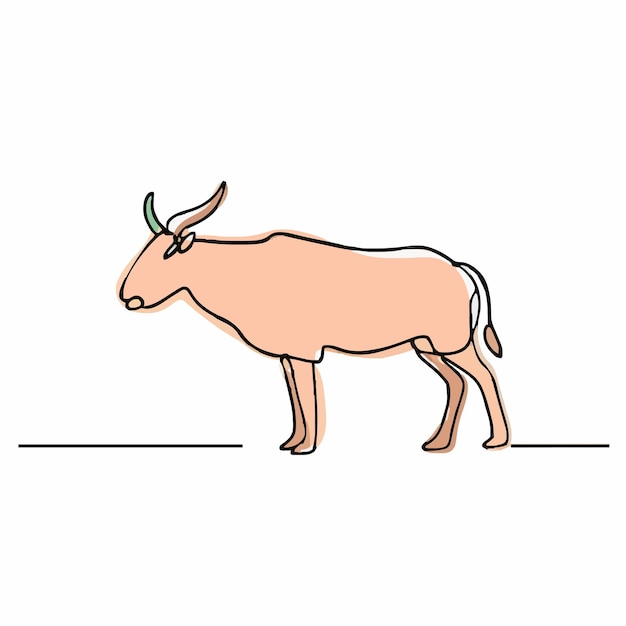 Vector un dibujo de una vaca con cuernos y un fondo blanco