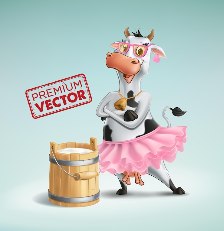 Vector dibujo de vaca premium y pendientes de leche puede contener aislado dibujos animados 3d ilustración vecto realista