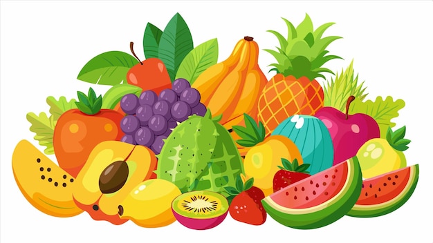 un dibujo de una variedad de frutas, incluida una fruta