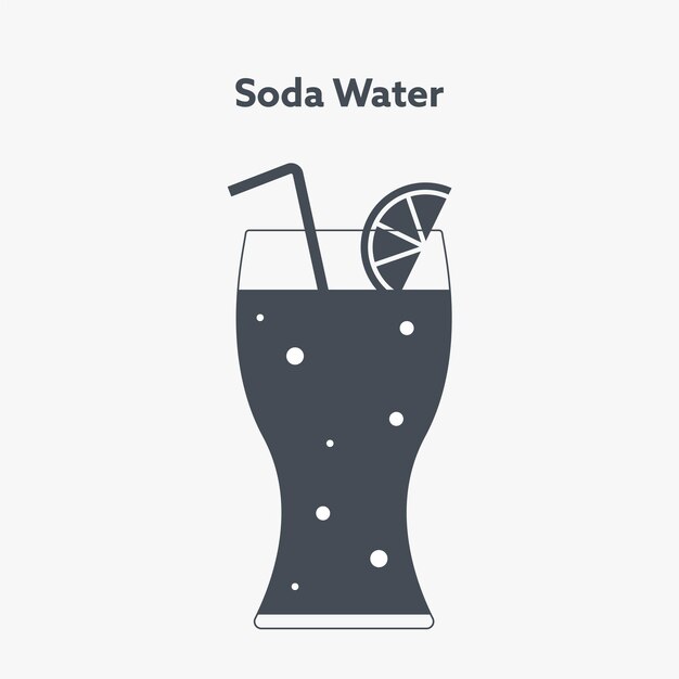 Dibujo de vaso de agua de soda sobre fondo blanco. Vector de icono de botella.