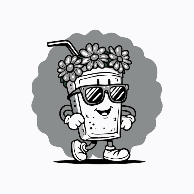 un dibujo de un vaso de una bebida con una pajita
