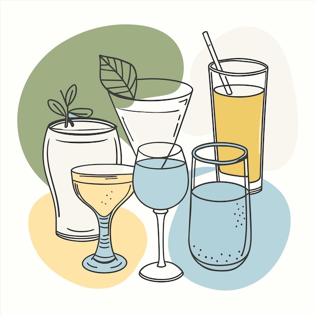 un dibujo de un vaso con una hoja y un vaso de agua