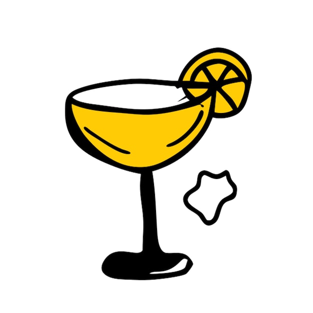 un dibujo de un vaso con un limón y una rebanada de limón