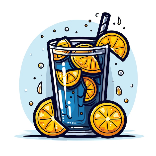 Un dibujo de un vaso con rodajas de limón.