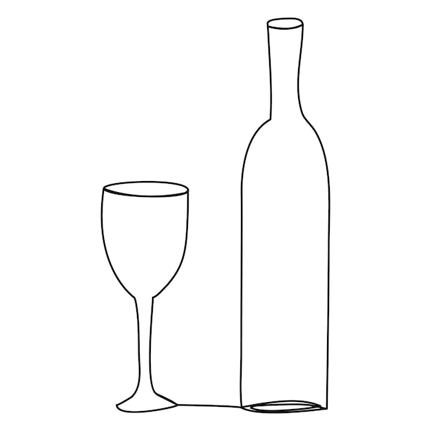 un dibujo de un vaso de vino y una botella de vino
