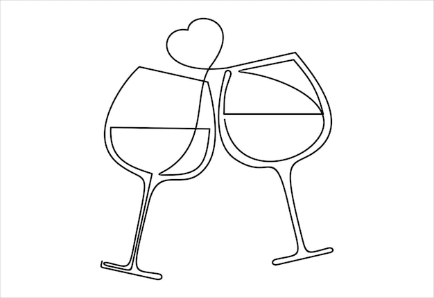 un dibujo de un vaso de vino con un corazón en él