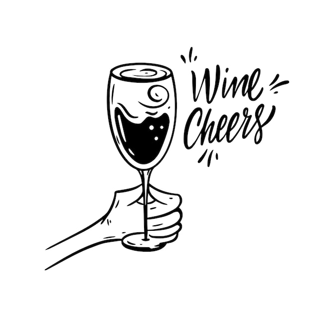 Vector dibujo de vaso de vino a mano ilustración vectorial de color negro en estilo doodle