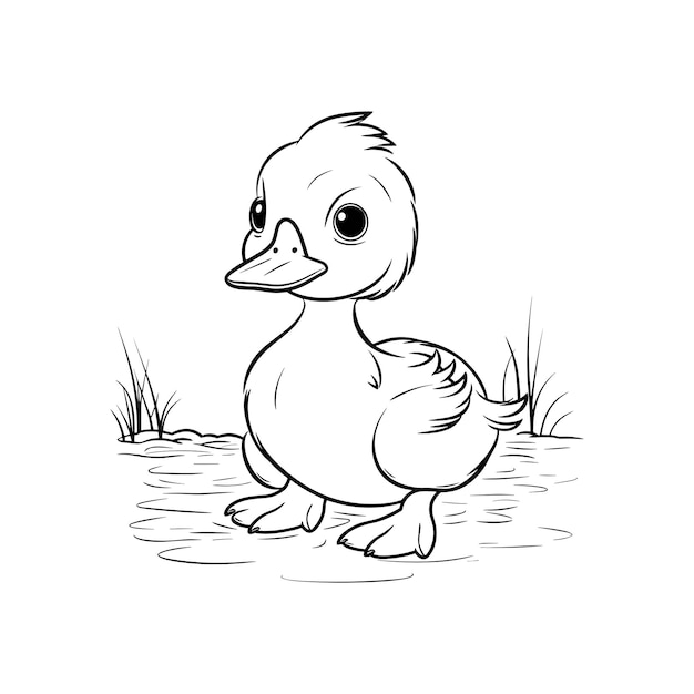 Dibujo de vector de pato delineado negro