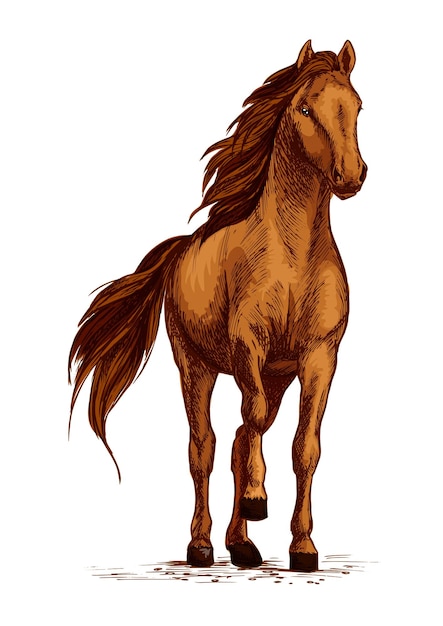Vector dibujo de vector de pezuña de caballo marrón árabe pisando fuerte
