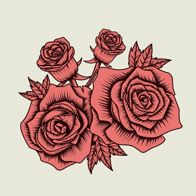 un dibujo de un vector de rosas rojas