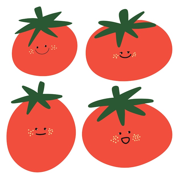 Dibujo de vector de tomate rojo con hermosa sonrisa