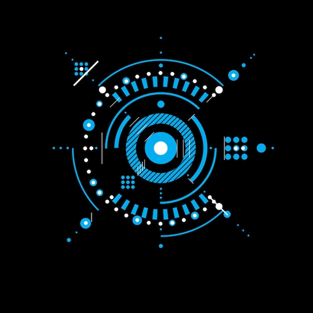 Dibujo vectorial azul tecnológico geométrico, papel tapiz técnico. Esquema abstracto de motor o mecanismo de ingeniería.