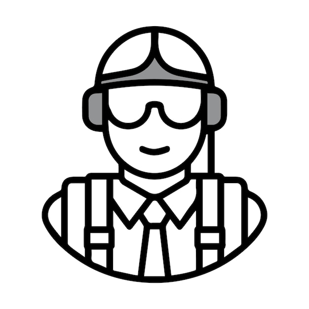 Un dibujo vectorial en blanco y negro de una persona con casco y gafas