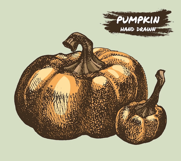 Dibujo vectorial de calabaza Objeto aislado dibujado a mano Ilustración de estilo grabado vegetal Boceto detallado de comida vegetariana Producto de mercado agrícola