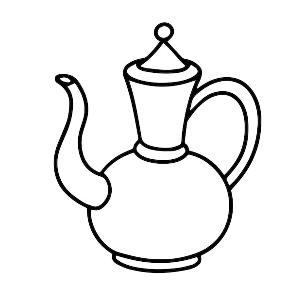 Dibujo vectorial caldera de estilo oriental jarro para bebidas tetera vintage