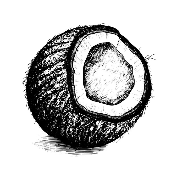 Vector dibujo vectorial de coco ilustración de estilo grabado de objeto dibujado a mano aislado