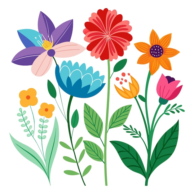 Dibujo vectorial de una colección de flores de verano