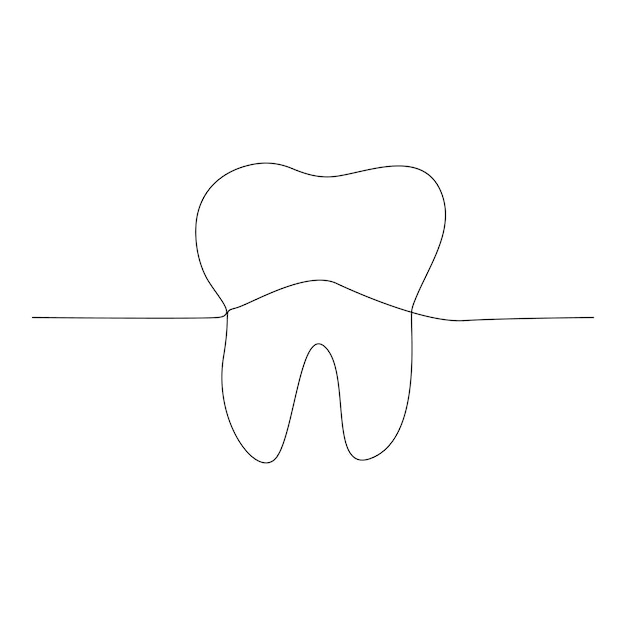Dibujo vectorial continuo de una línea del contorno del diente y diseño de icono de la línea del diente