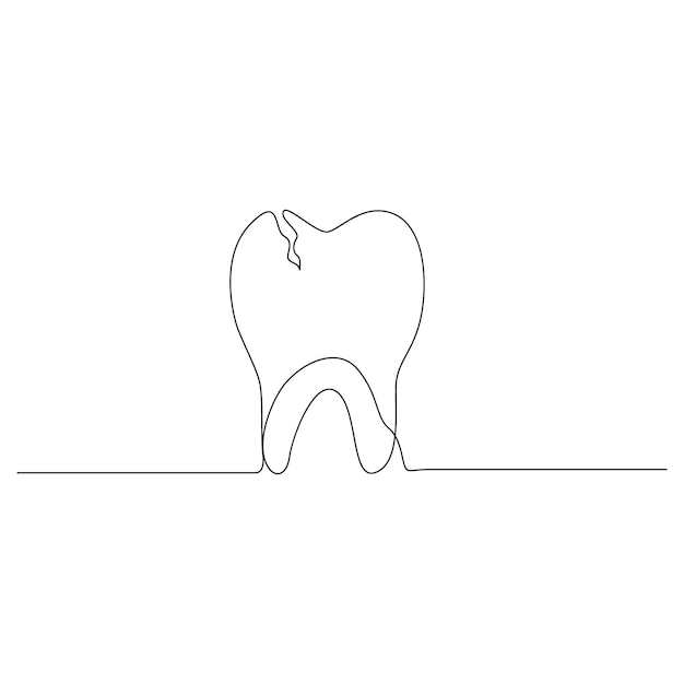 Dibujo vectorial continuo de una línea del contorno del diente y diseño de icono de la línea del diente