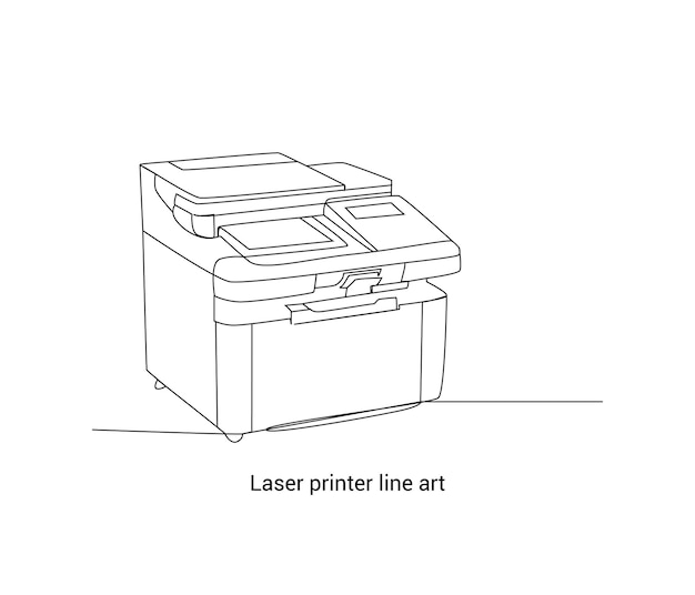 dibujo vectorial continuo de una línea de la impresora láser y la máquina de copiar