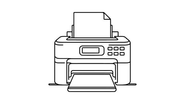 Vector dibujo vectorial continuo de una sola línea de una impresora láser en silueta sobre un fondo blanco estilizado lineal